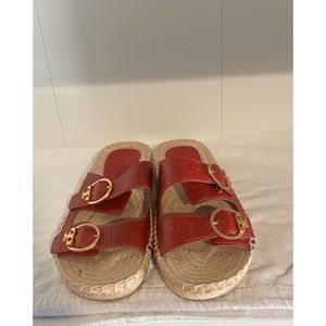 TORY BURCH SELBY TWO BAND ESPADRILLE SLIDE SANDALS RED 6